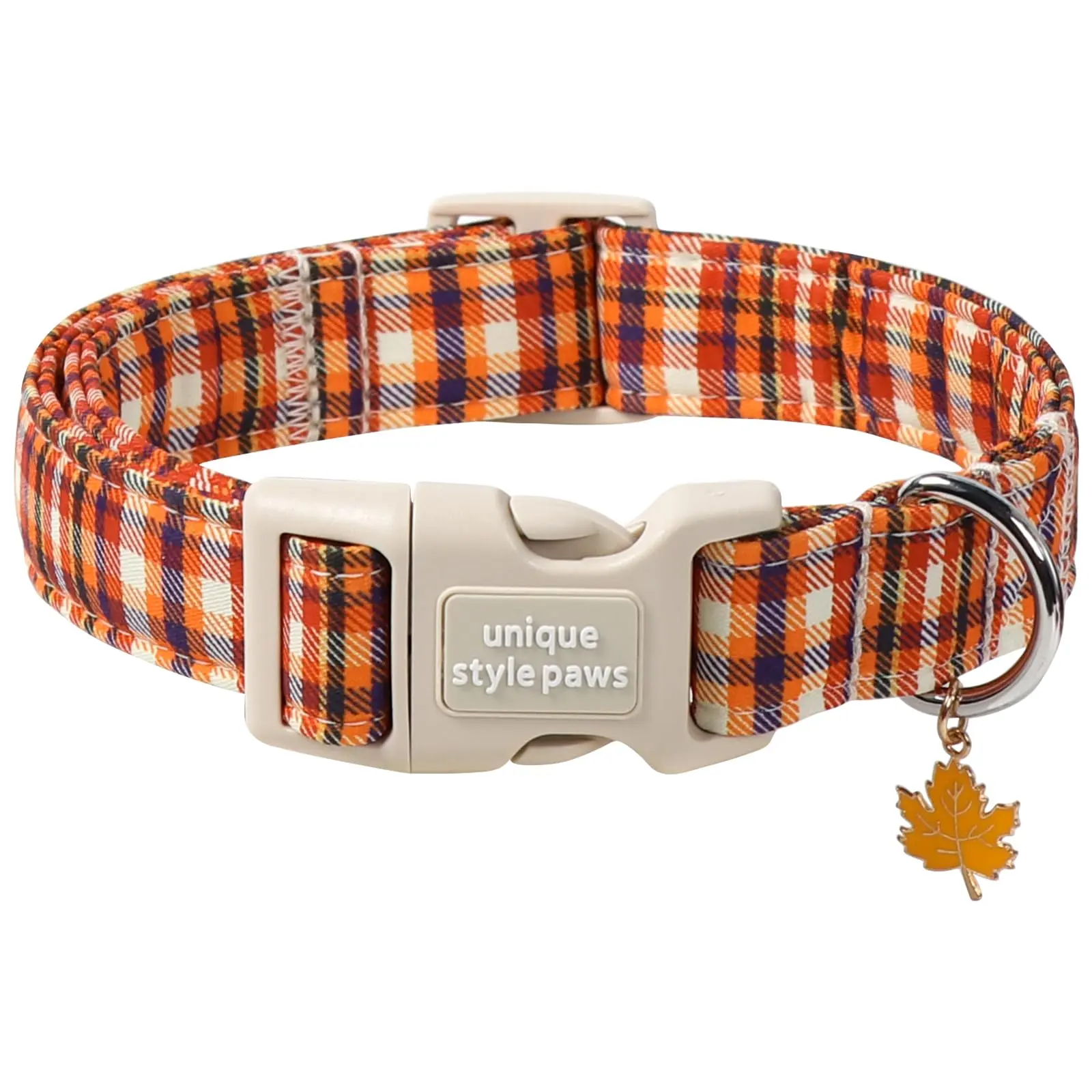 Colorful Orange Grid Party Dog Collar with Plastic Buckle & Pendant – Fit Small, Medium, Large Boys & Girls Puppies
