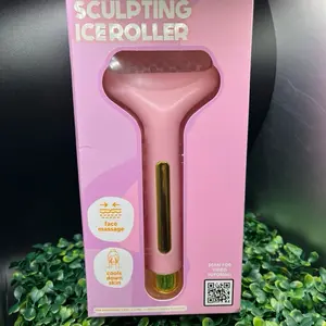 Sculpting Ice Roller for Face Massage Cools Down Skin Pink Handle with QR Code for Video Tutorial