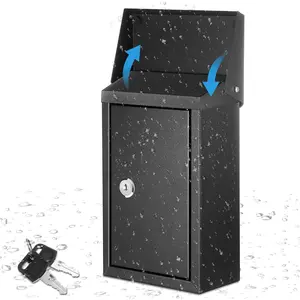 Metal Locking Mailbox Wall Mount Key Drop Mailbox for Outside Suggestion Box  Box Donation Box for  Hanging Secure Postbox with 2  Office Garden(Balck,10 x 5.5 x 3)