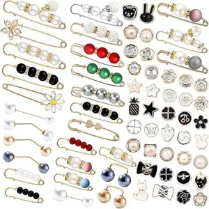 70 Pcs Pearl Brooch, Sweater Shawl Hat Clip Neckline Pins Double Faux Pearl Brooches for Women Fashion Cover Up Buttons Clothing Dresses Decoration Accessories Pant Waist Tightener Safety Pins