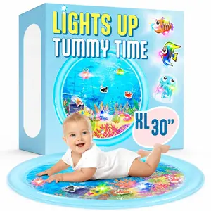 SplashEZ 30" Light-Up Tummy Time Water Mat Sensory Playset for Babies, Baby Items with 3 LED Glow-Up Fish, 3 Floating Toys, BPA-Free, CPSC Certified, Easy to Clean Play Mat Ocean