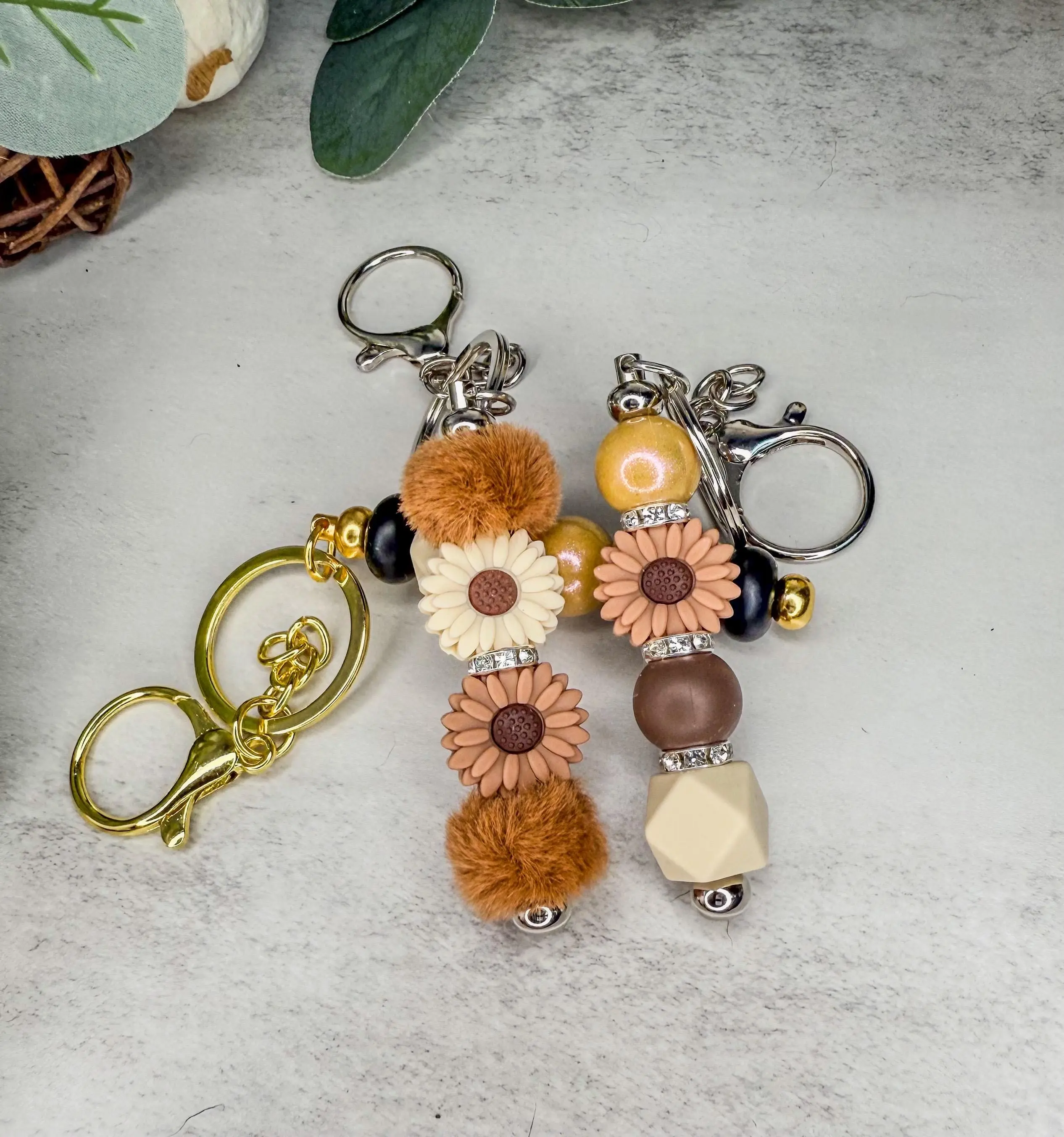Blooming Beaded Keychains (Brown)