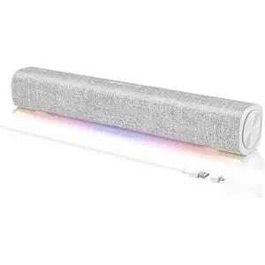 R100   Speakers with Dynamic LED Light, USB Plug & Play PC Speakers with  Button, Clearly Sound Soundbar for Desktop Laptop  White (USB-C to USB Adapter Included)