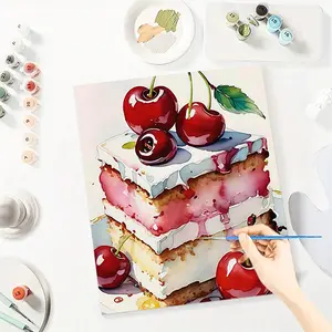 Cake Paint By Number Kits for Adults Beginners, Easy Acrylic Simple Paint By Number Kits, DlY Watercolor Paint By Numbers Kits on Canvas Without Frame for Home Wall Decor Home Decoration 16x20inch