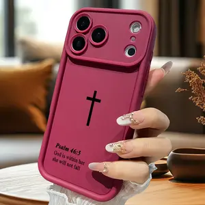Religious Cross Design Phone Case for iPhone 17 Air 16 Pro Max 15 Plus 14 13 12 11 X XS Full Body Protection Shockproof Soft Silicone Cover Rose Brown Casing Gift Protective Cellphone
