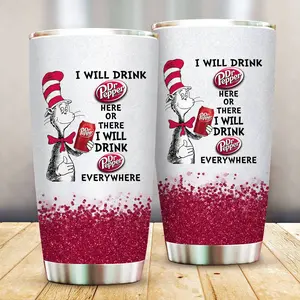 Dr. Seuss Funny Dr. Pepper Tumbler 20oz -  Drinkware Flasks Beverage Insulation Bottles Bottled Portable Washable Reusable Stylish Aesthetic Printed