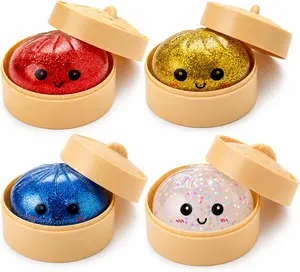 Sparkly Dumpling Squishies Stress Balls, Colorful Squishies Dumpling Fidget Sensory Toy with Food Steamer, Squeeze Dough Ball for Stress Relief, Stretchy Desk Toys Gift  birthday party favor gift anxiety sensory fidget up soft cute relaxation