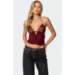 Edikted Women's Strappy Ruched Mesh Top