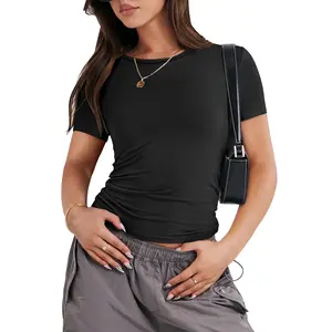 ANRABESS Womens Short Sleeve Slim Fit Crop Top Going Out Tight-Shirts Summer Basic Tees Casual Crewneck Top