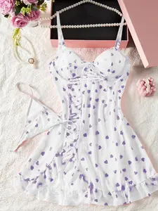 Lace Sleepwear Bodycon Dress, Heart Pattern, Cute Romantic Design, Perfect for Valentine's Day, Parties, Vacations, Dates