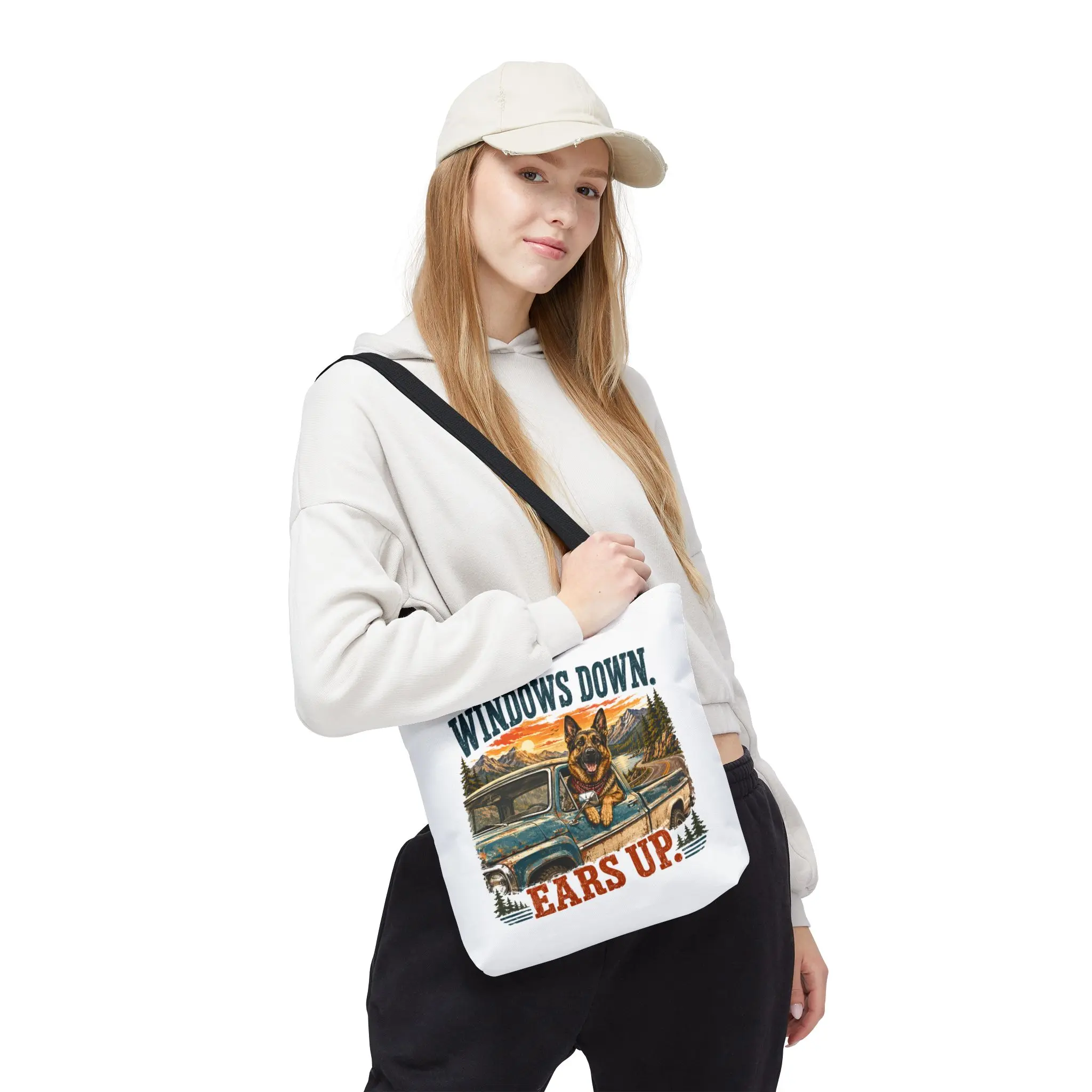 Windows Down Ears Up German Shepherd Tote Bag | Vintage Dog Truck Graphic