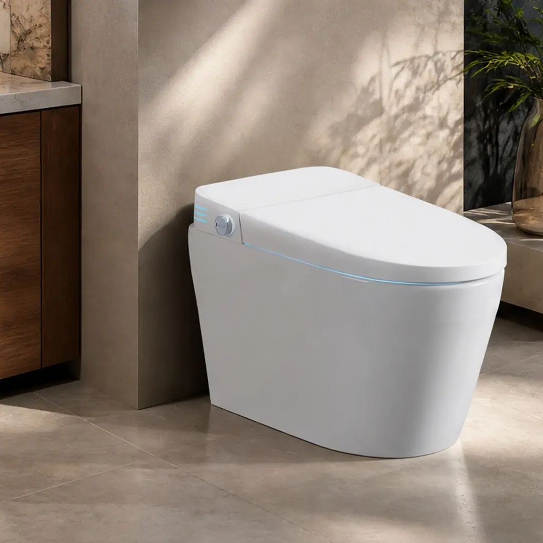 ARCH Tankless Smart One-Piece Toilet with Built-In Bidet, Auto Open/Close Lid, Heated Seat, Warm Water & Dry, Remote Control, White Ceramic Modern Bathroom Toilet, 15.75W x 26.77D x 18.11H Inches, White Color Options, Ceramic Material