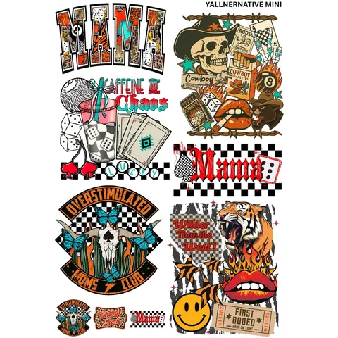 Yallternative Mini DTF Transfer Gang Sheet 24.5" wide x 36" long. Direct To Film Mini Gang Sheet