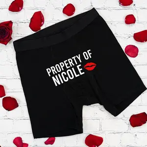 Property Of Kiss Personalized Boxer, Custom Men Honeymoon Underwear, Groom Wedding Gift Boxer, Boyfriend Valentine's Day Gift, Anniversary Gift For Husband, Gift For Him.