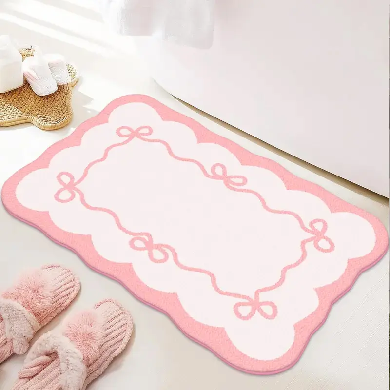 Bathroom mat, Bathroom entrance mat, 1 PC Cute bow design, Soft and comfortable short plush foot pad, Suitable for bathrooms and doorways, It can be used as a decorative bathroom mat, a bathroom drying mat, Valentine's Day gifts, Bath Mats
