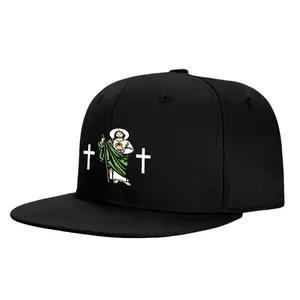 San Judas Tadeo Graphic Snapback - Black Cotton Religious Hat with Crosses, Devotional Flat Bill Cap for Men & Women Trucker Hat