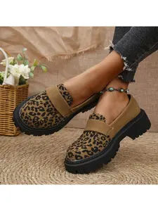 Women's Loafers, 4cm Heel, Heightening & Slimming Without Fatigue, Leopard Print Colorway, Minimalist Style, Fashionable & Elegant, Perfect for Commute, Date & Work