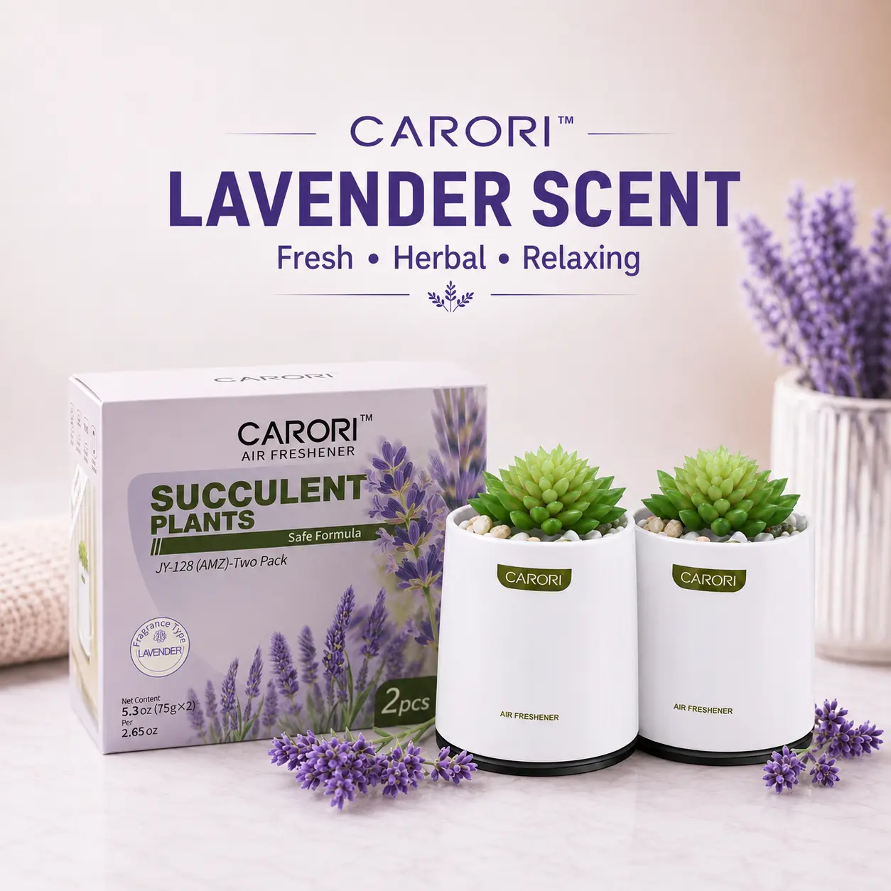 CARORI 73g Plant-Based Succulent Air Freshener Gel Block, Lavender Scent Solid Diffuser, Car Interior Diffusers & Car Scent Accessories for Home Use