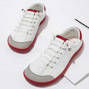 Women's Fashion Wide-Toe Barefoot Sneakers - Comfortable, Unrestrictive Minimalist Design, White With Red Accents, Rubber Sole, Fabric Lining, Hand-Washable - Suitable For All Seasons, Natural Foot Health| Fashion Contrast Accents| Flexible Women's Footwe