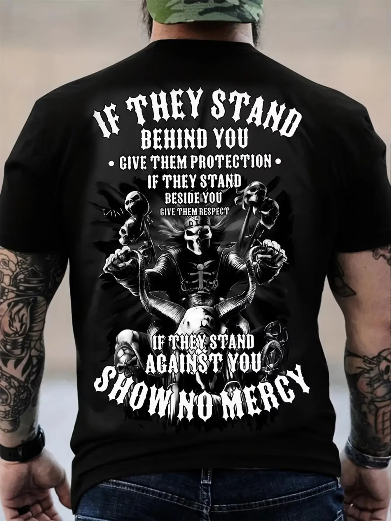 Men'S Biker Skull Graphic T-Shirt Gothic Motorcycle Skeleton Print Tee Badass Slogan Short Sleeve Top Vintage Streetwear Punk Style Shirt Cool Men'S Casual Apparel