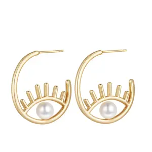 EAMTI Pearl Earrings for Women Trendy 925 Sterling Silver Freshwater Cultured Pearl Evil Eye Drop Dangle Earrings Hypoallergenic