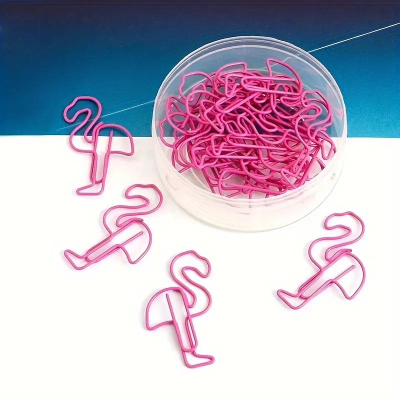 20PCS/bag Pink Flamingo Paper Clip Metal Paper Clips Bookmarks for Stationery Office, Flamingo Lovers