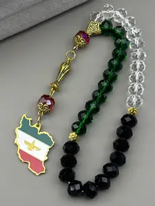 Iran Map National Flag Iranian Car Pendant for Women Men Stainless Steel Gold Silver Color Glass Prayer Beads Chain Gift Geometric Patterns Religious Jewelry Gift
