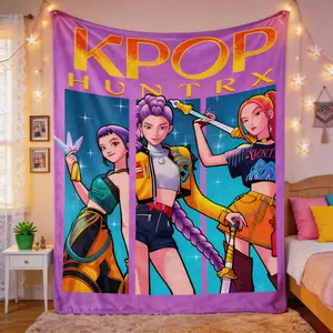 K-Pop Devil Hunter Anime Plush Blanket, Soft and Comfortable Flannel Blanket, Modern and Comfortable Travel Sofa Bed Office Decoration, The Perfect Birthday Gift for Boys, Girls and Adults, Warm Nap Blanket.