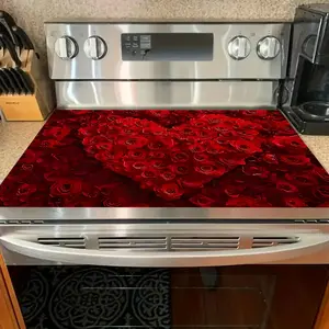 Valentine's Day Soft Electric Stove Plate Panel Protector Pad, Rose Heart Pattern Design, Scratch Resistant, Easy to Clean, Multi-Purpose Kitchen Cover