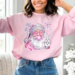 Retro Santa Christmas Blowing Bubble Sweatshirt Tee, Funny Santa With Sunglasses Xmas, Vintage Merry Christmas Unisex Soft Crewneck Pullover Long Sleeves Graphic Fabric Sweatshirt, Unisex T-Shirt