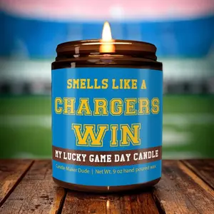 Smells Like a Chargers Win Candle - Funny Football Scented Candle for Chargers Fans, Lucky Game Day Soy Candle, Fan Cave Decor