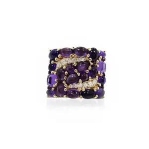 Amethyst & Diamond Ring – 18k Yellow Gold