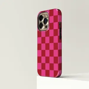 Checkered Pink And Red Tough Case For iPhone, iPhone 17 16 15 14 13 12 Pro Max, Premium Tough Case, Tech Accessories