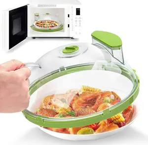 12 Inch Microwave Splatter Cover, Upgraded Microwave Cover for Food with Water Steamer, Integrated Handle, Splatter Guard, Cookware lid, House Warming Gifts New Home, Green