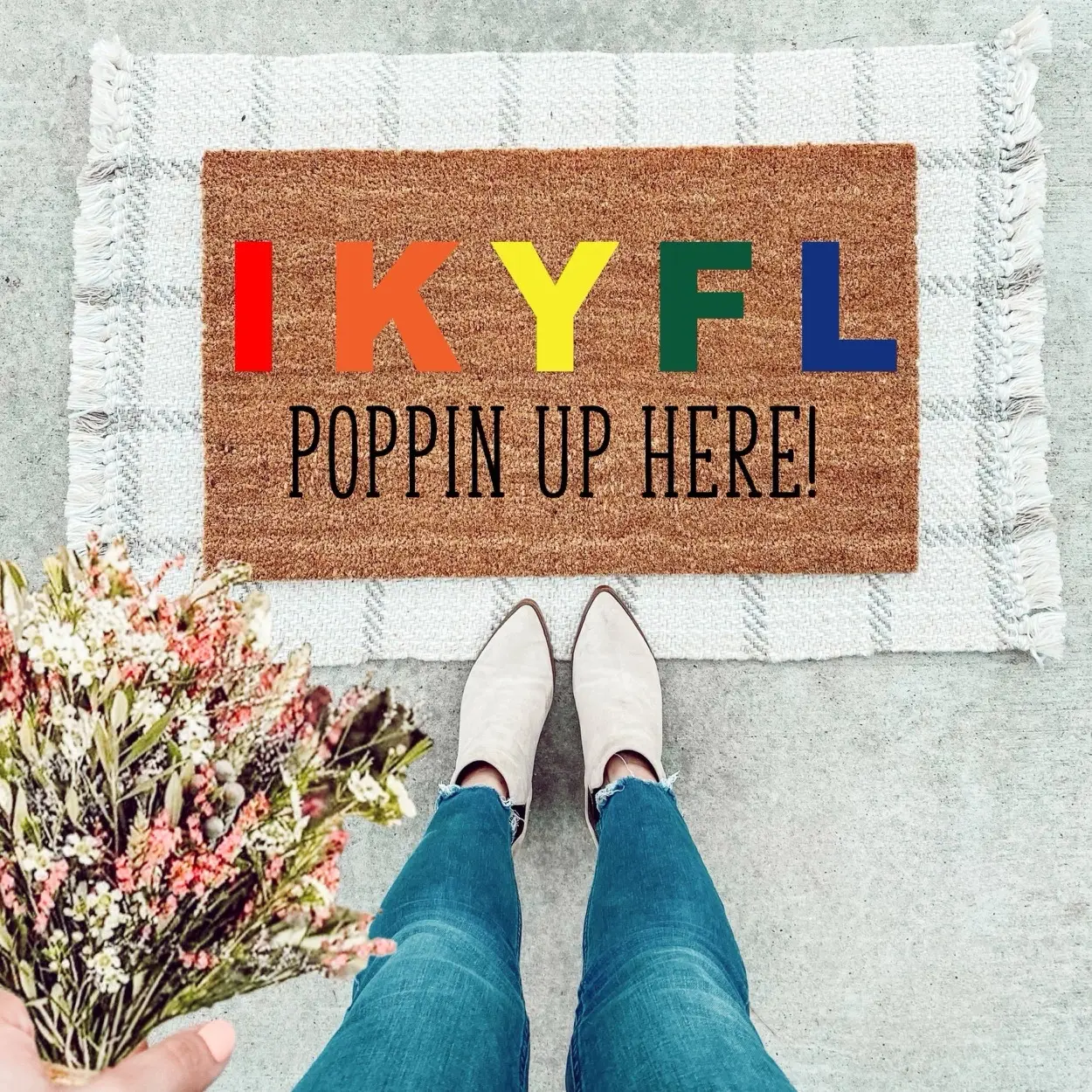 IKYFL Showing Up Unannounced Doormat, Funny Coir Door Mat, Outdoor Welcome Rug, Custom Personalized Door Mat, Housewarming, Funny Doormat