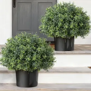 2 Sets Realistic Rosemary Ball Shaped Potted Trees, UV Resistant Outdoor Rosemary Bushes, Artificial Shrubbery, Perfect for Farmhouse Garden Porch Decor