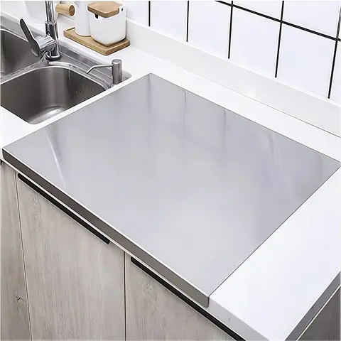 CNCEST 27.6in-Wide Commercial Grade Stainless Steel Durable Chopping Board - 1.5mm Modern Cutting Board, Anti-Slip, Scratch-Resistant, Hygienic, Mold-Free, Dishwasher Safe Kitchenware with Juice Groove, Raw-Cooked Split, 0.06in Prep Surface