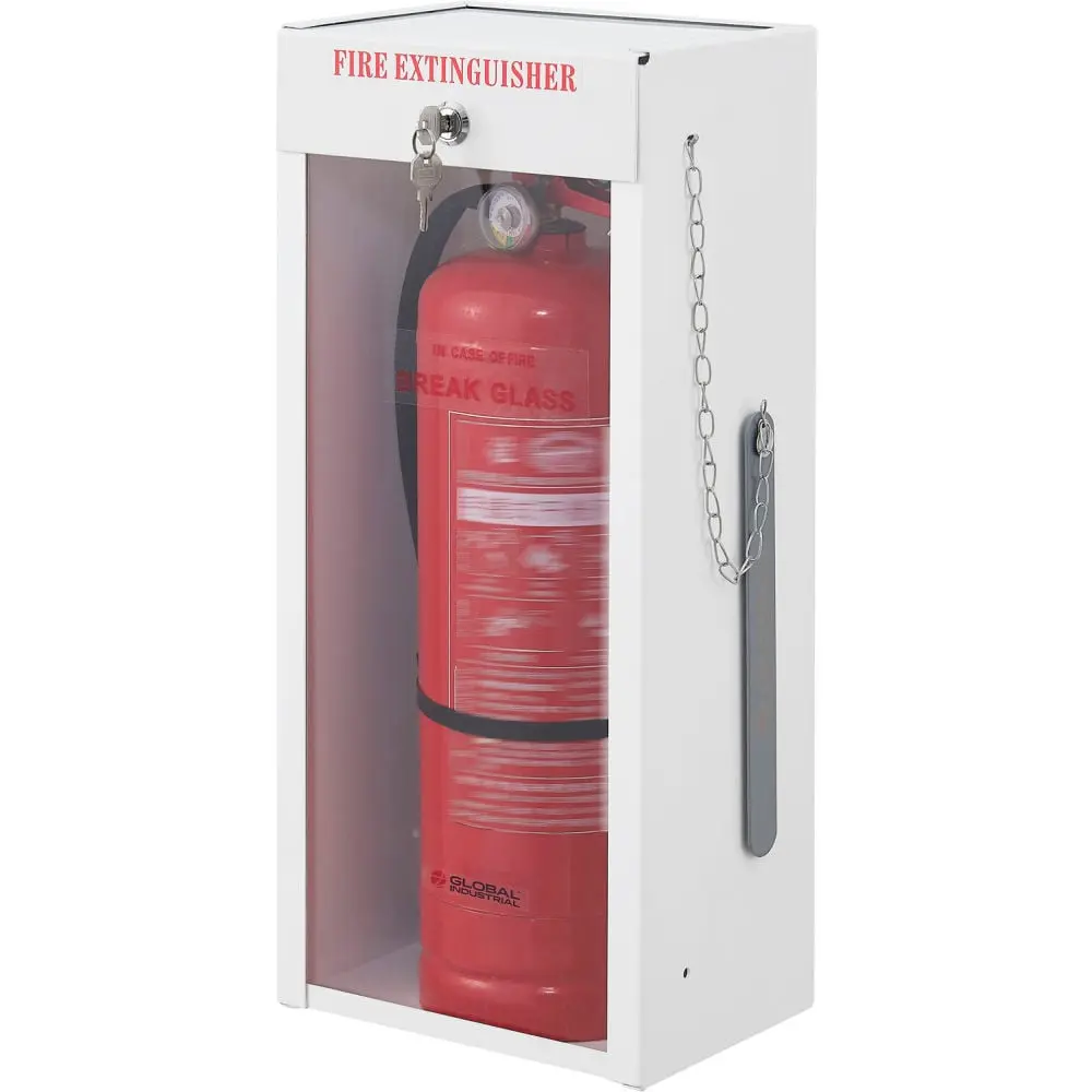 Global Industrial 670600 Lockable Metal Fire Extinguisher Cabinet, Surface Mount, Key Lock, Easy-to-Use Pull Handle, Cabinet w/ Window, Fits 2-1/2-5lbs Extinguishers, 20 in. H, 6 in. Depth, Indoor Office Safety Solution, Fire Safety