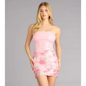 Blooming In Sequins Floral Strapless Mini Dress