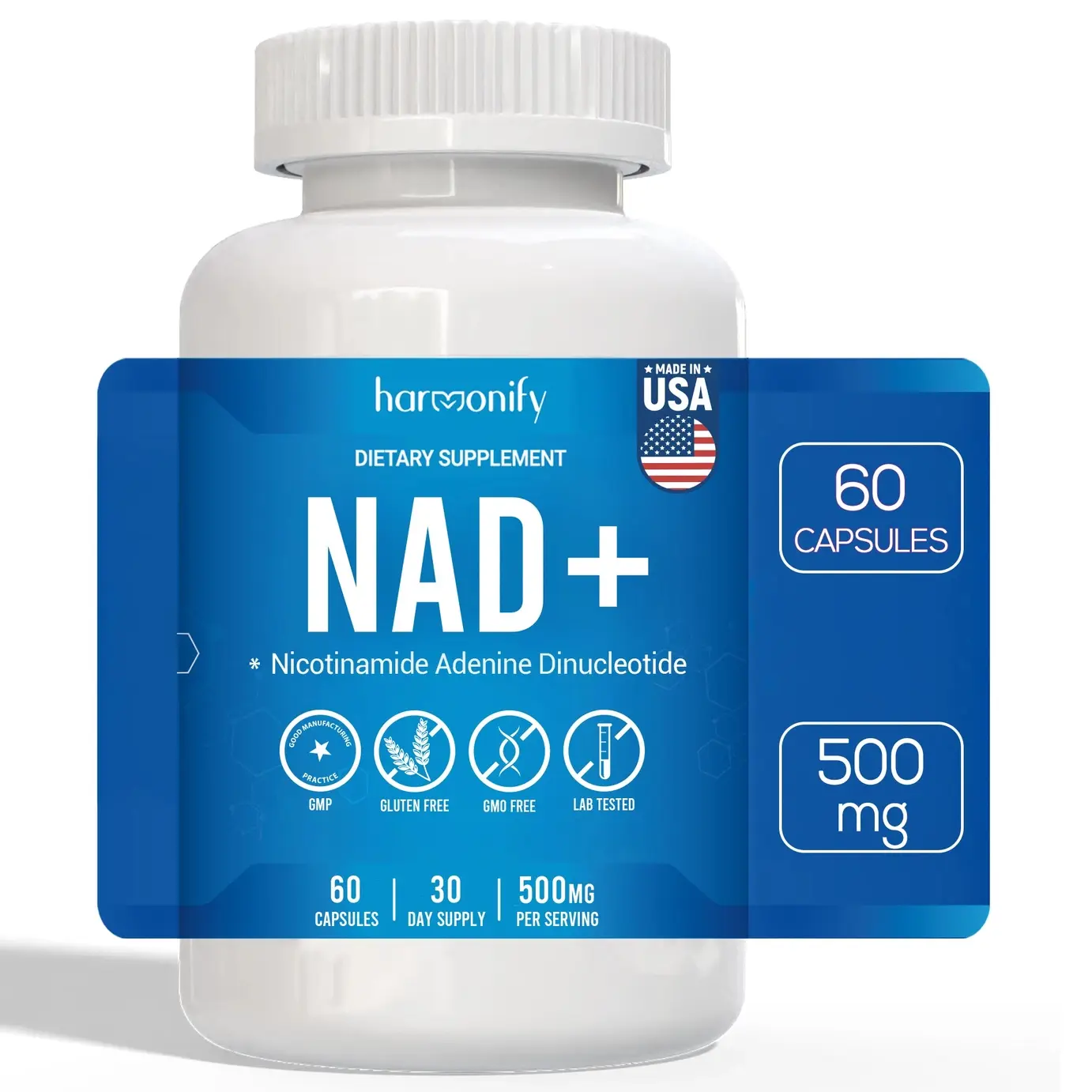NAD+ Supplement (500mg of 95% Pure NAD+ Per Serving, 30-Day Supply) – Vegan, Non-Gmo, NAD+ Booster For Longevity, Anti-Aging, Cellular Health, and Energy