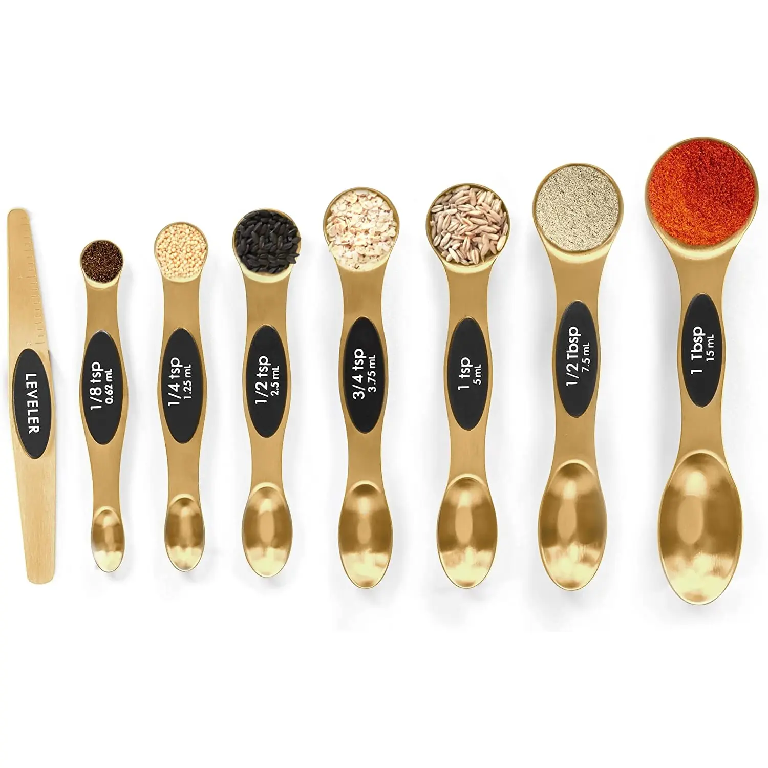 Magnetic Measuring Spoons Set Stainless Steel with Leveler, Stackable Metal Tablespoon Measure Spoon for Baking, Measuring Cups and Spoon Set Kitchen Gadgets Apartment Essentials Fits in Spice Jars BIDFUL