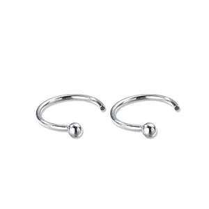 S999 Pure Silver Full Silver Screw Thread Half-Moon Earrings Ear Studs for Women One Piece Drop Shipping Jewelry