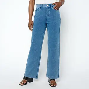 DG2 by Diane Gilman Knit Flex Denim Pull-On Wide-Leg Pant