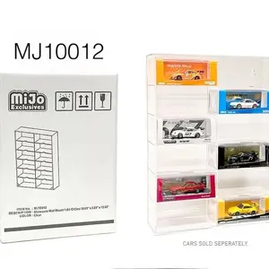 MJ10012 1:64 12-Car Display Case Wall Mount Plastic Clear Version with Cover, Dimensions 10.03" x 3.03" x 13.62"