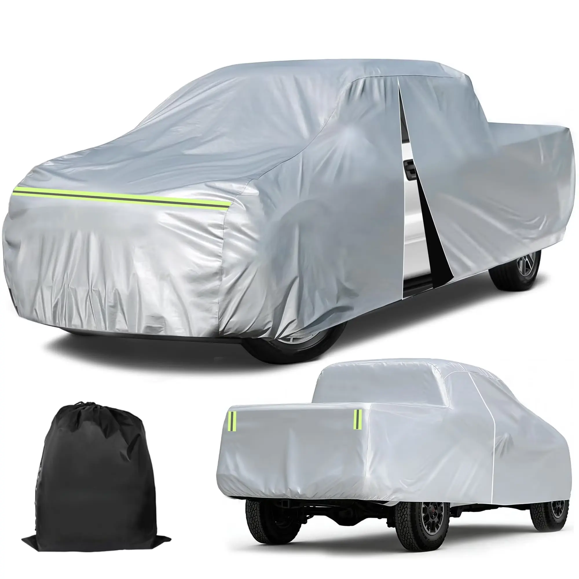 Waterproof Truck Cover with Zipper Door Heavy Duty All Weather Cover for Standard Pickup Trucks Windproof UV Rain Snow Protection