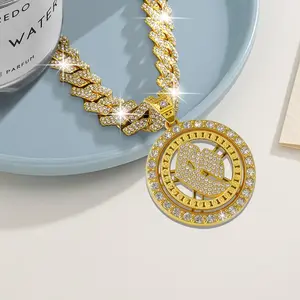 Hip Hop Spinning Clock Letter B Cuban Necklace Custom Initial Themed Iced Out Charm Streetwear Accessory Versatile Unisex Jewelry for Everyday Use