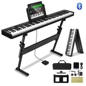 VEVOR 88 Key Folding Keyboard Piano,  , Bluetooth & MIDI, Portable Electronic Digital Foldable Piano with Stand Sustain Pedal Bag Touch Sensitive Keys, Rechargeable for Beginners Teens Adults, Black