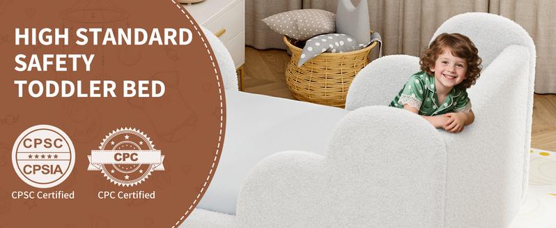 Lilypelle Toddler Bed Frame, Toddler Floor Bed Frame with Extra Safty Broad, Standard Crib Size Toddler Bed, Certified Fabric Toddler Beds Frame, Mattress Not Included