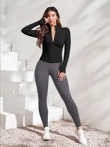 2 Sets Professional Fitness Set, Long Sleeve Sport Top, High Waist Tight Pants, Breathable Quick-Dry Fabric, Yoga Running Workout Clothes