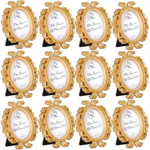Vicenpal 12 Pieces Mini Gold Picture Frames 3.2 x 4 Inch Vintage Small Antique Resin Baroque Picture Frames Bulk Oval Hanging Display for DIY Jewelry Gifts Christmas Wedding Decor (Gold)